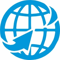 Blue globe with circular arrow icon