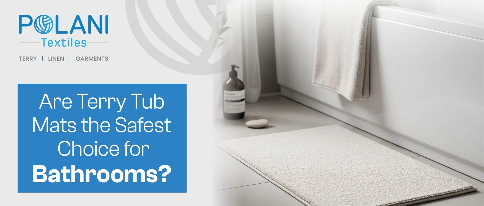 White terry bath mat beside bathtub