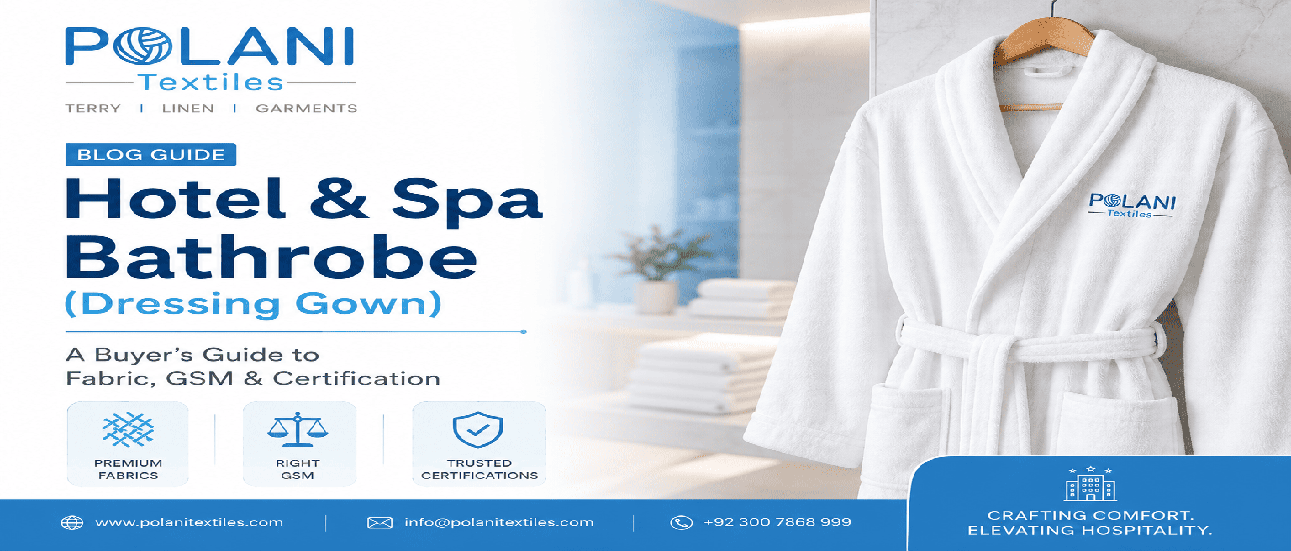 Folded white hotel bathrobes in terry, waffle, and velour fabric side by side