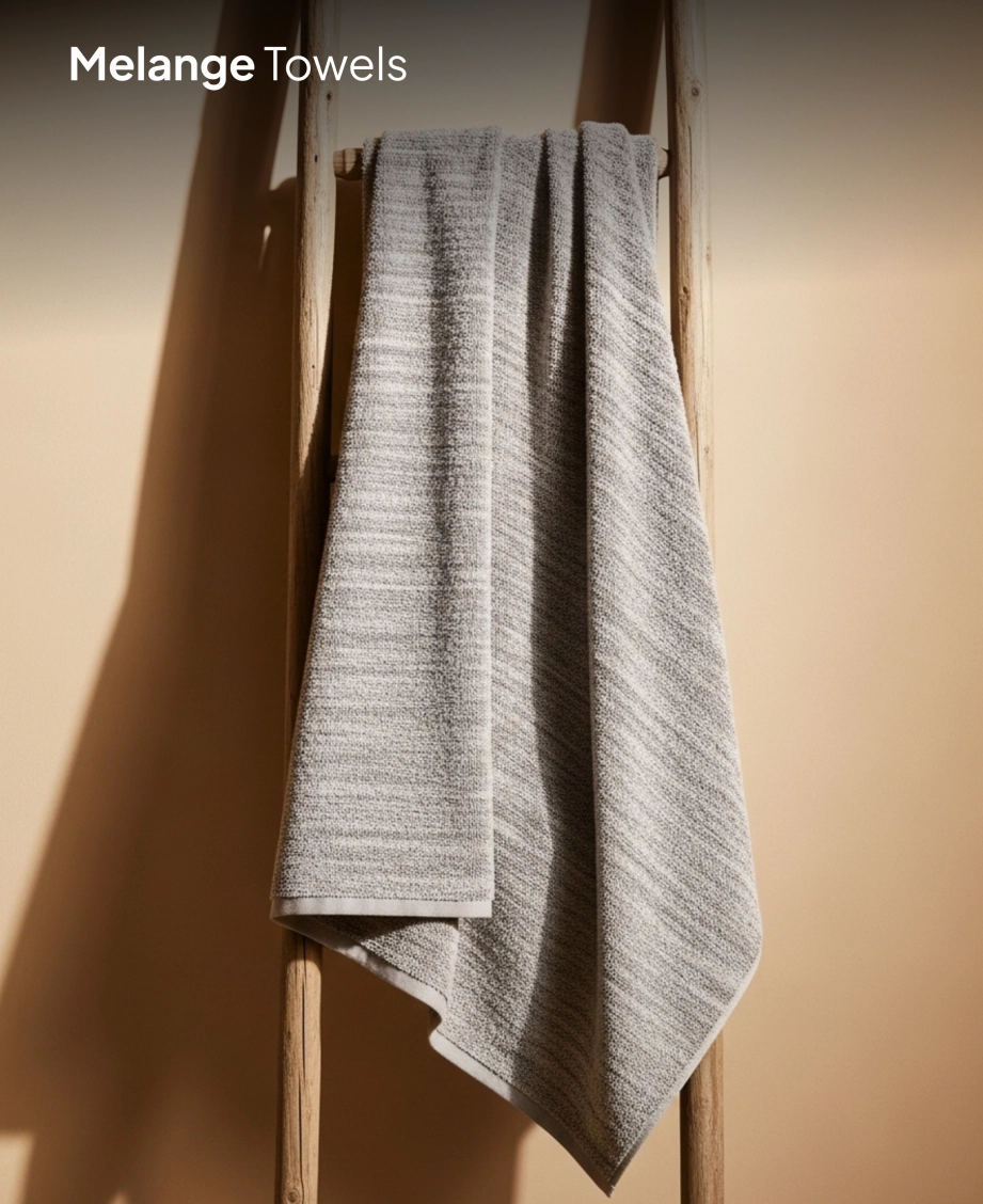 Grey towel on wooden ladder