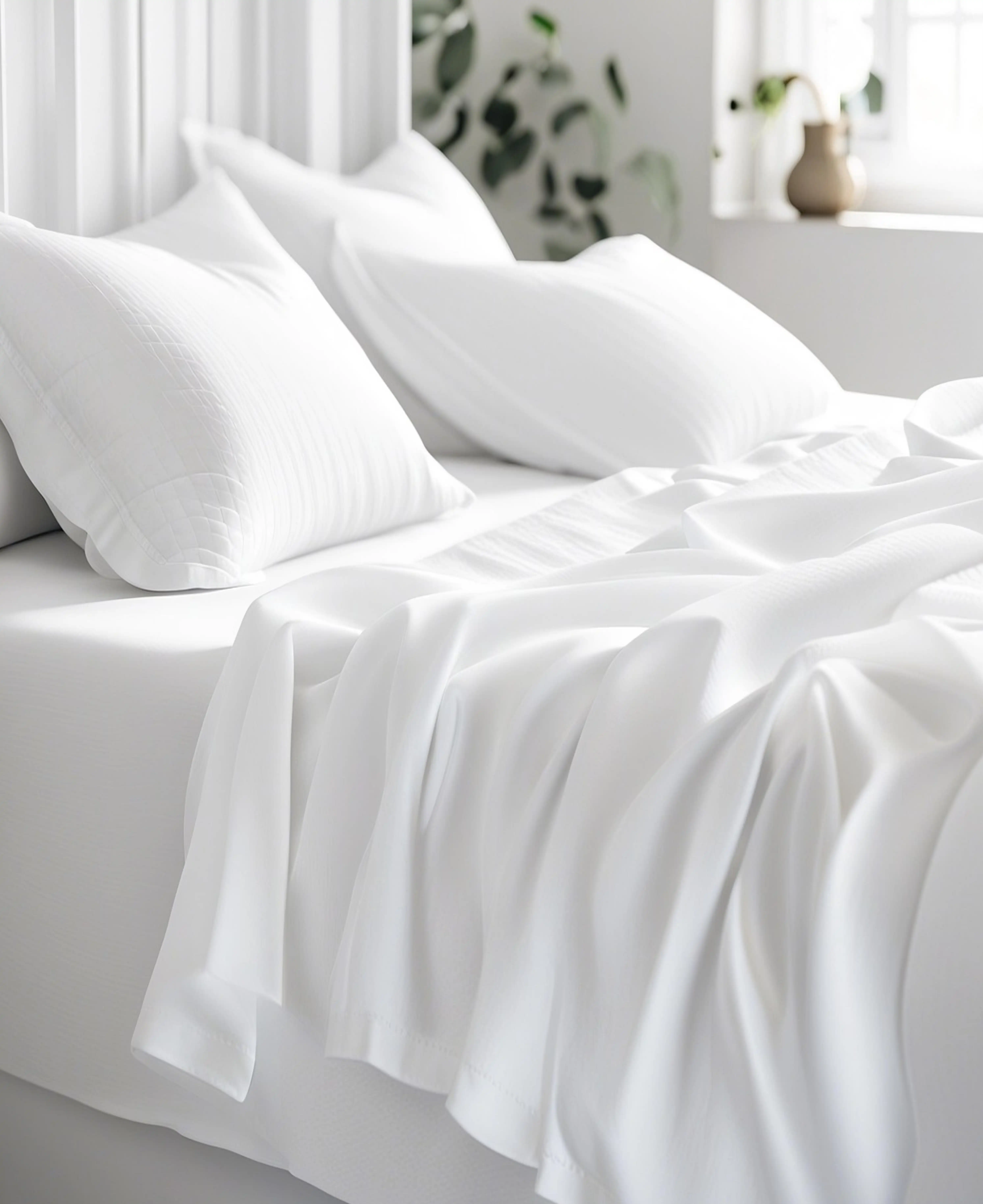 Close up of linen sheet on bed