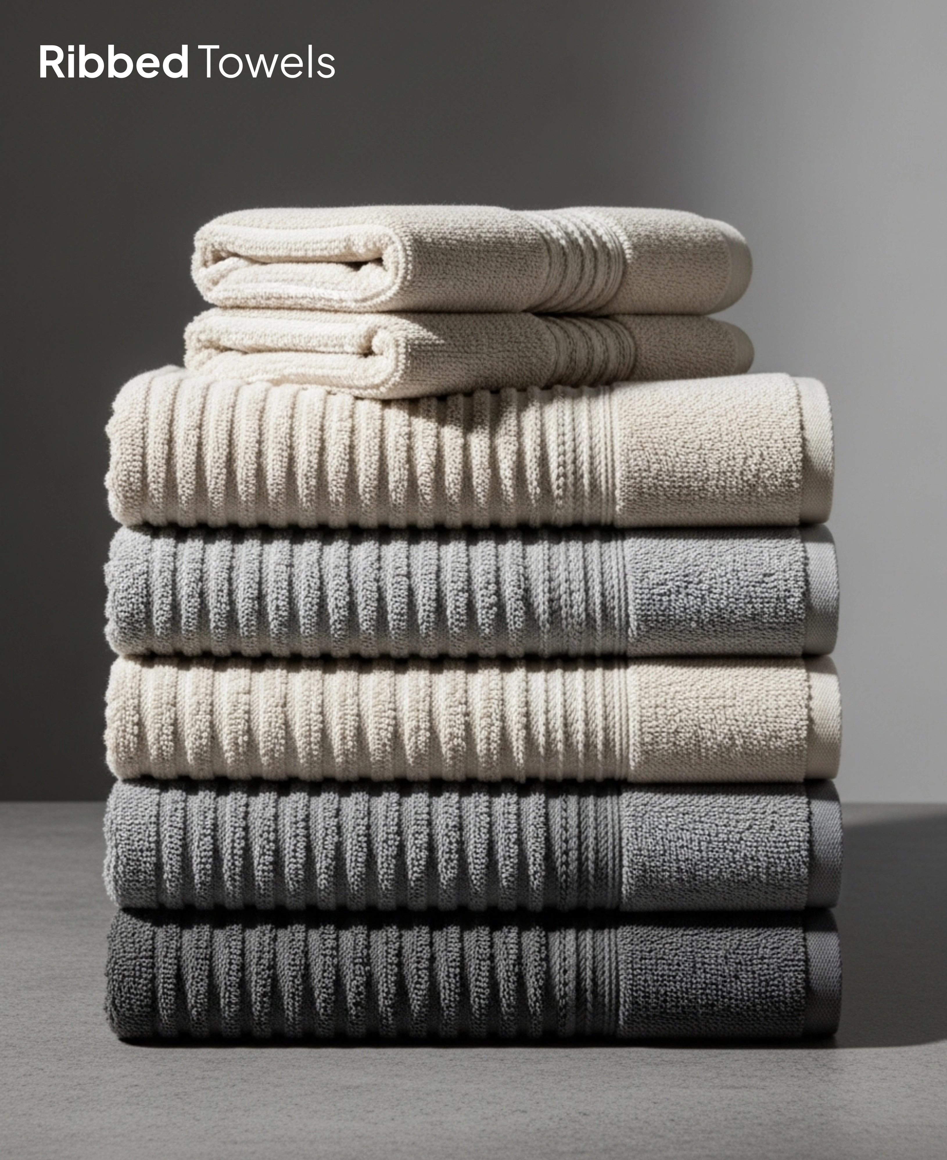 Cream and grey ribbed cotton towels