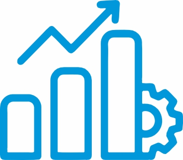 Blue bar graph gear icon