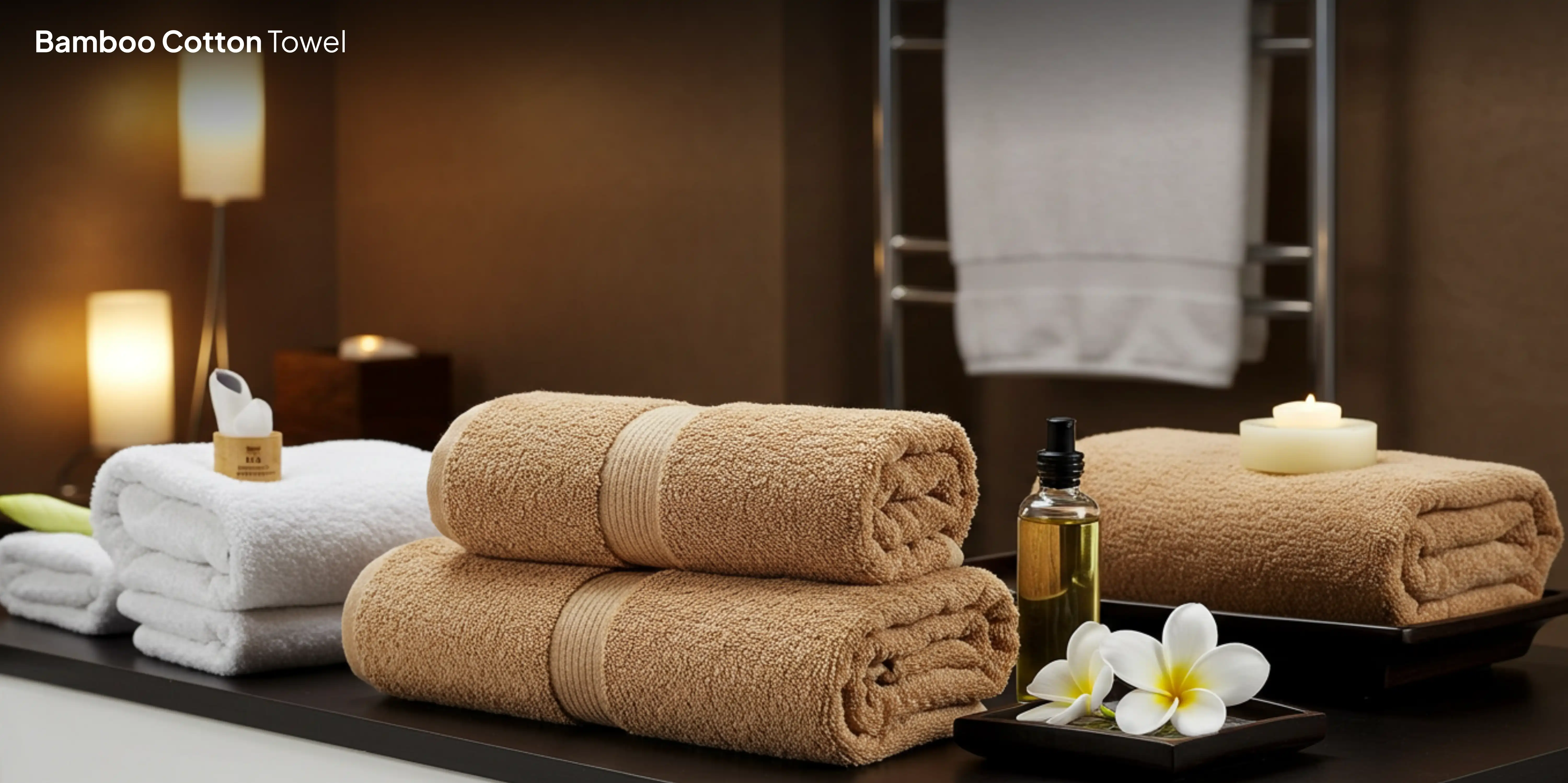 Bamboo cotton towels with spa accessories