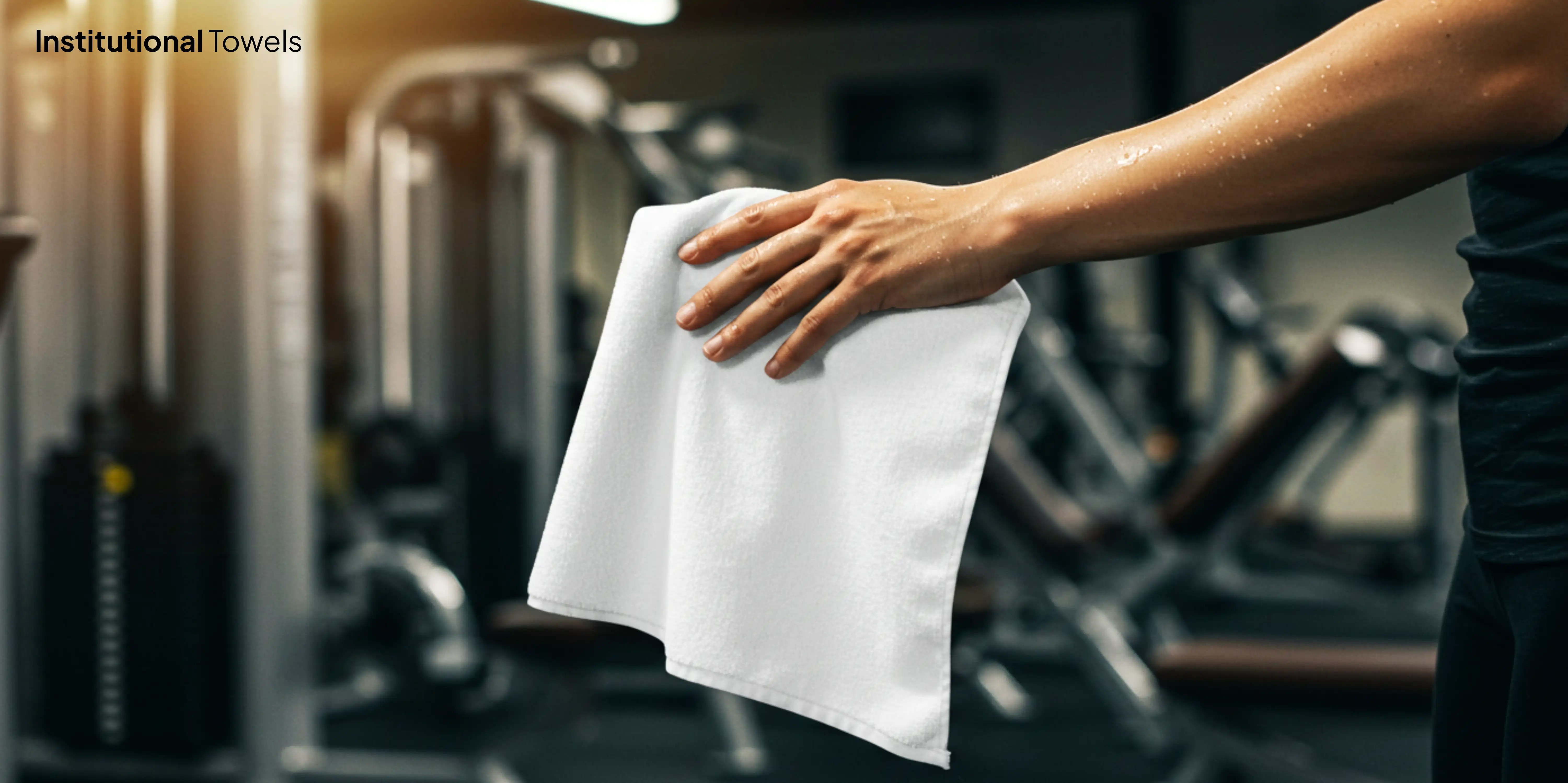 Person wiping with INSTITUTIONAL  towel.