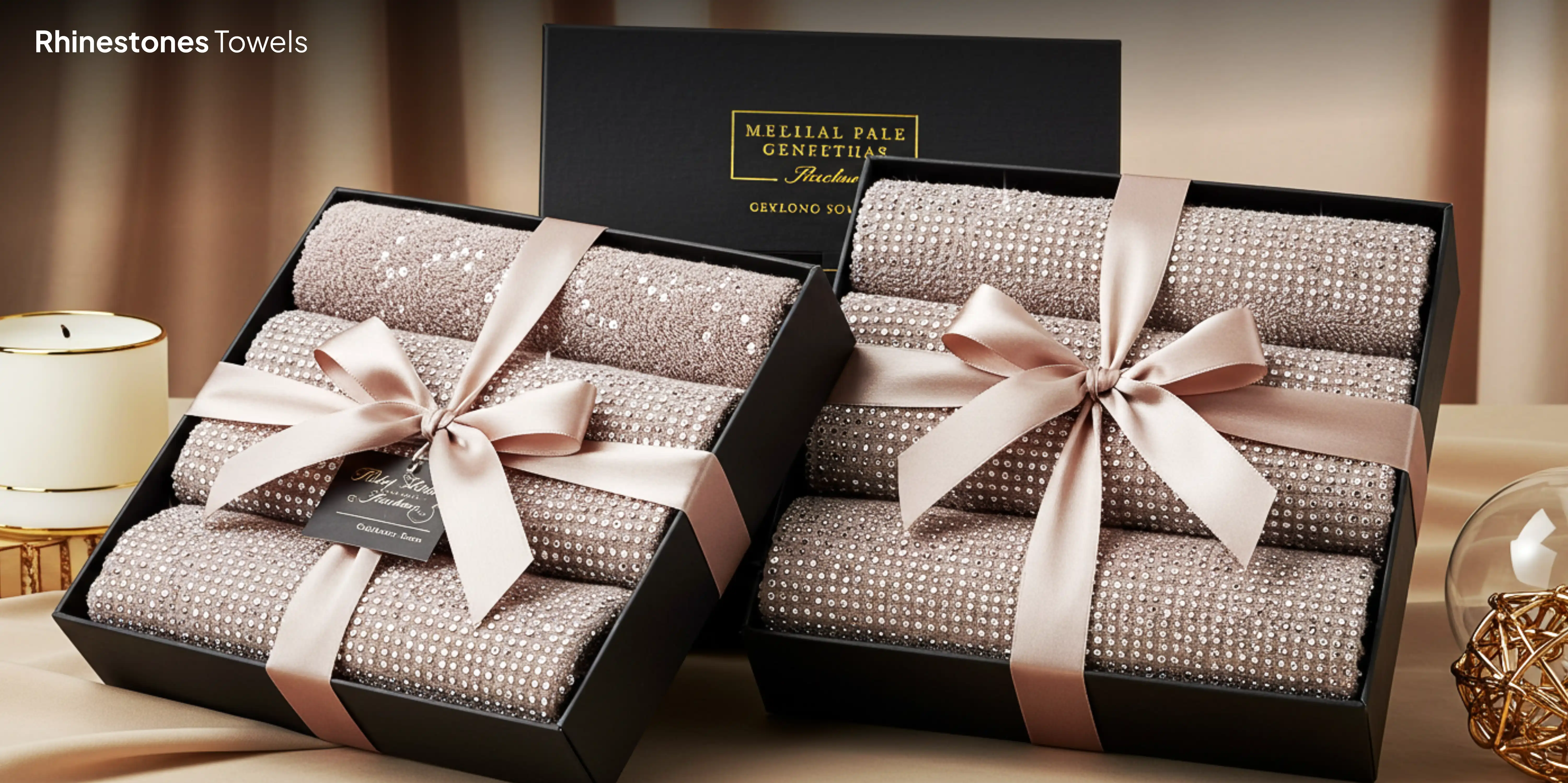 Gift boxes with rhinestone towels.